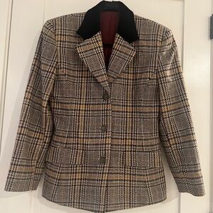 Vintage Tweed Blazer Womens 38 Red Brown Houndstooth Corpcore Wool Suit Jacket